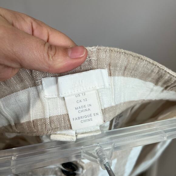 H&M Linen Blend Striped Pants Size 12 Cropped Wide Leg Coastal Grandma - Picture 7 of 9